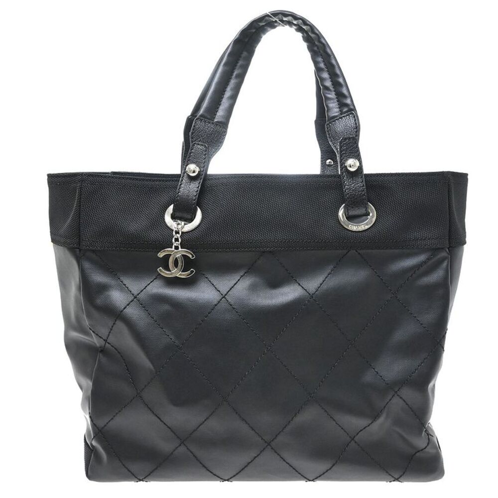 Chanel Biarritz Tote Quilted Coated Canvas Black Canvas Tote Bag Bag